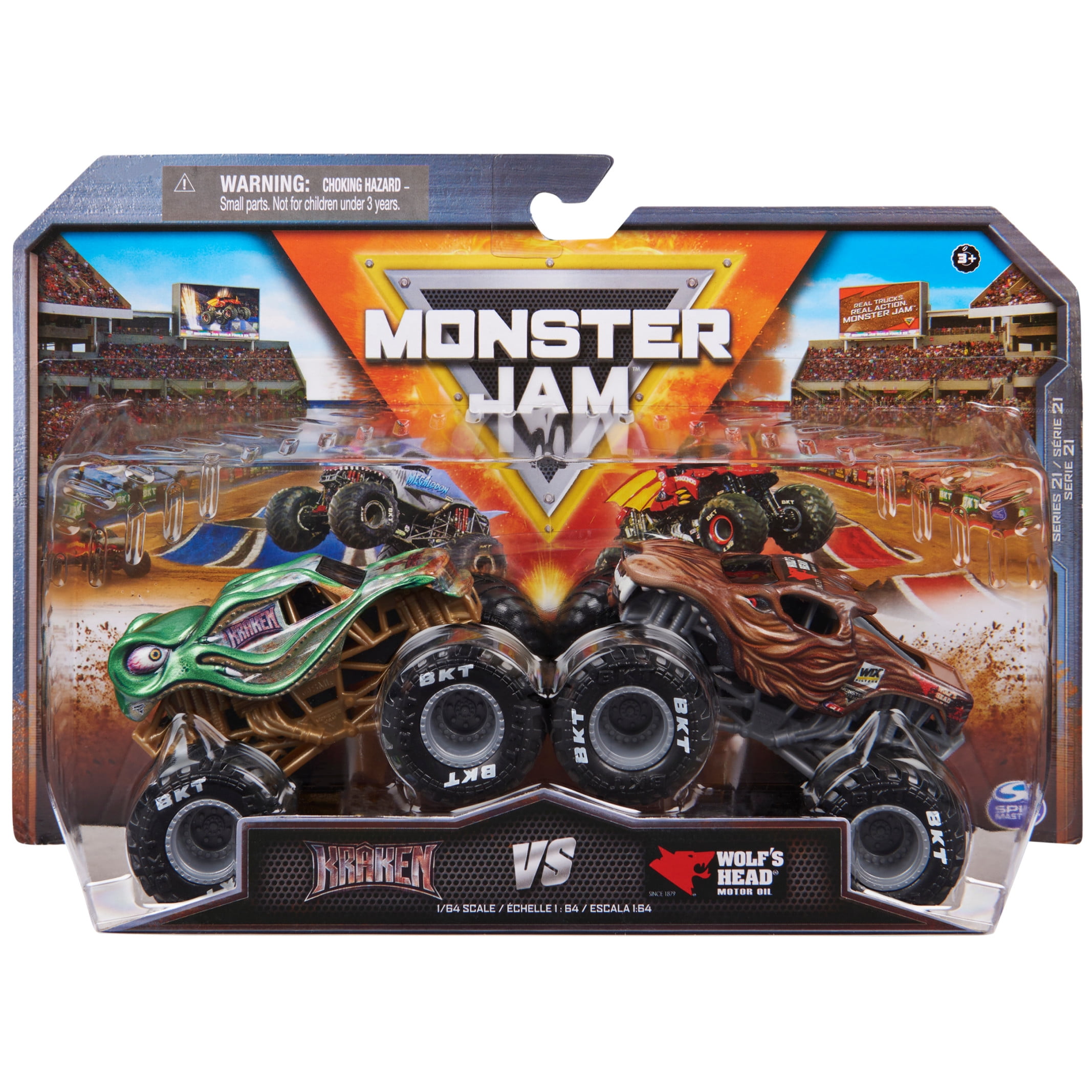 Monster Jam, Kraken Vs. Wolf's Head 1:64 Scale Die-Cast Monster Trucks