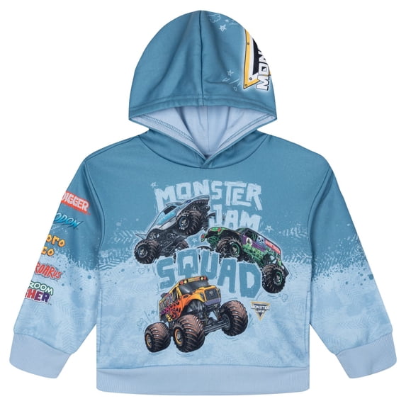 Monster Jam Little Boys' Sublimated Fleece Hooded Sweatshirt Icy Slate Blue