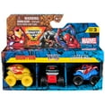 thumbnail image 1 of Monster Jam, Marvel Mini 1:87 Scale Monster Truck 3-Pack (Spider-Man, Venom, Iron Man), 1 of 8