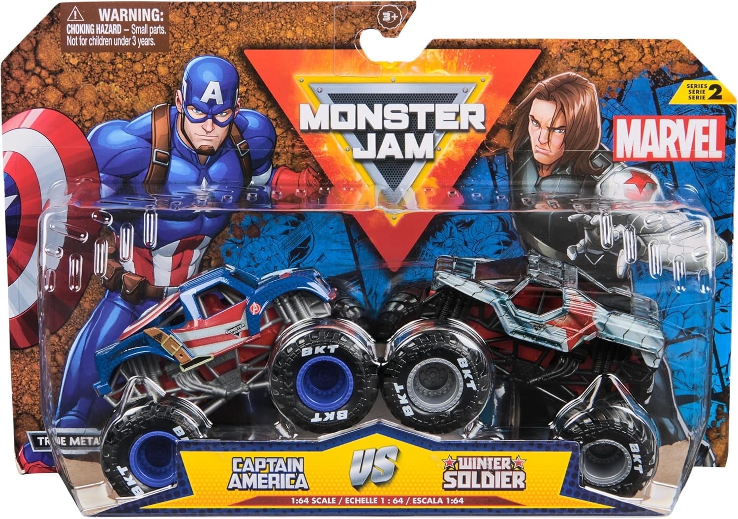 Monster Jam, Marvel Official Captain America Vs. Winter Soldier Die-Cast Monster Trucks, 1:64 Scale, Kids Toys for Boys and Girls Ages 3 and up