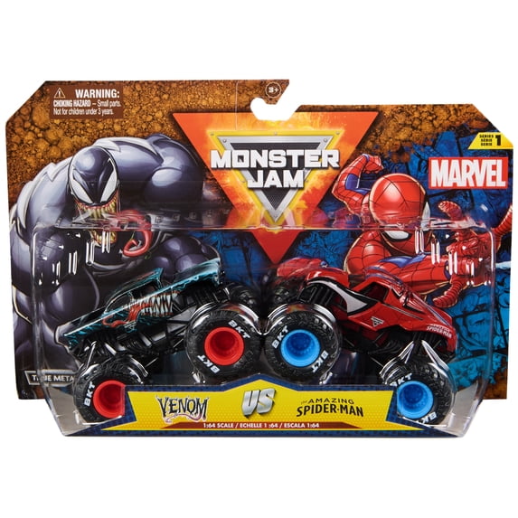 Monster Jam, Marvel Official Venom Vs. The Amazing Spider-Man Die-Cast Monster Trucks, 1:64 Scale, Kids Toys for Boys and Girls Ages 3 and up