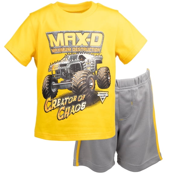 Monster Jam Little Boys' Athletic 2-Piece T-Shirt and Mesh Shorts Set Max D Yellow