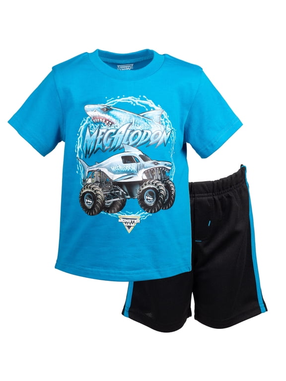 Little Boys' Athletic 2-Piece T-Shirt and Mesh Shorts Set Megalodon Blue