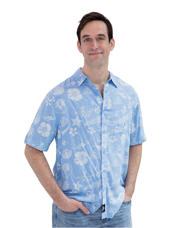 Men's Short Sleeve Button Down Shirt Megalodon Ocean Blue