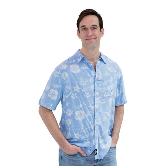 Monster Jam Men's Short Sleeve Button Down Shirt Megalodon Ocean Blue