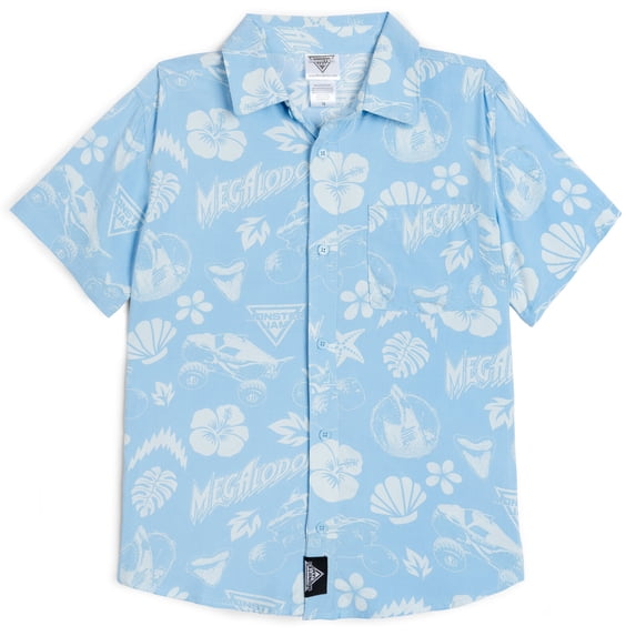 Monster Jam Little Boys' Short Sleeve Button Down Shirt Megalodon Sky Blue
