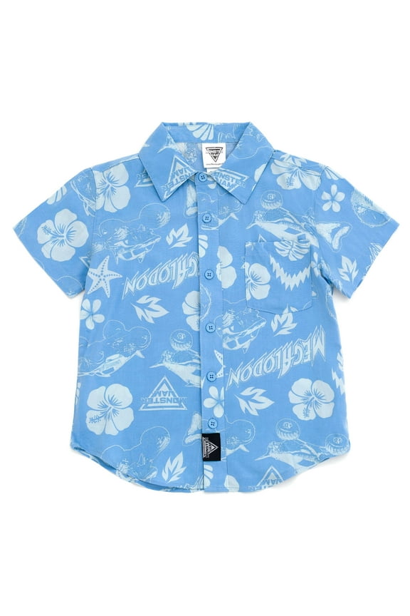 Megalodon Matching Family Hawaiian Button Down Shirt Toddler to Big Kid
