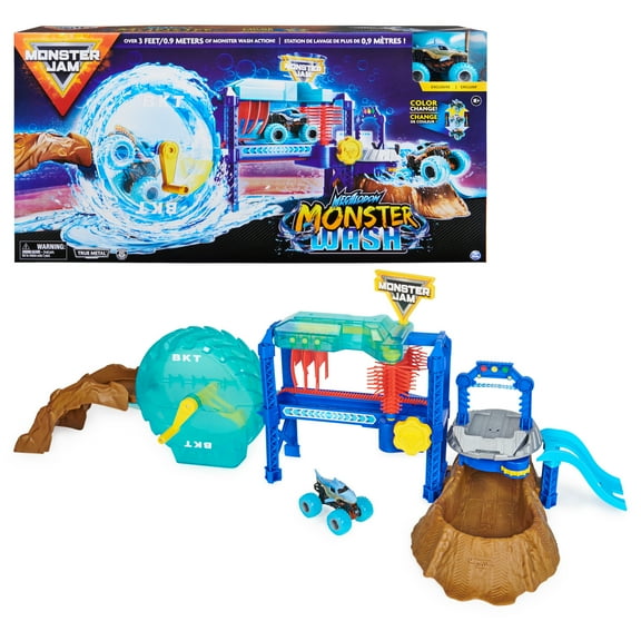 Monster Jam, Megalodon Monster Wash Playset with Color-Changing 1:64 Vehicle, for Ages 3 and up