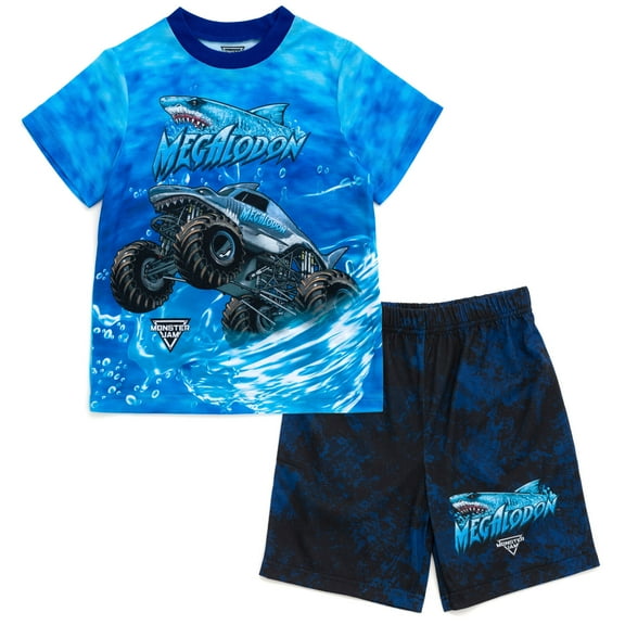 Monster Jam Megalodon Pajama Shirt and Shorts Sleep Set Tie Dye Toddler to Little Kid