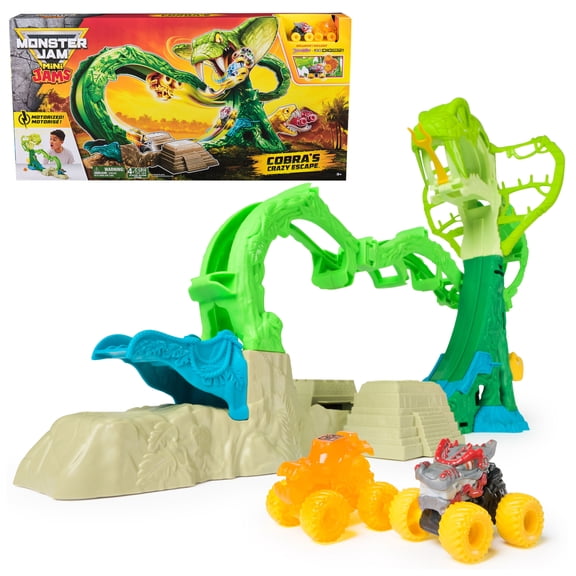 Monster Jam Mini Jams, Cobras Crazy Escape Playset with 2 Monster Trucks