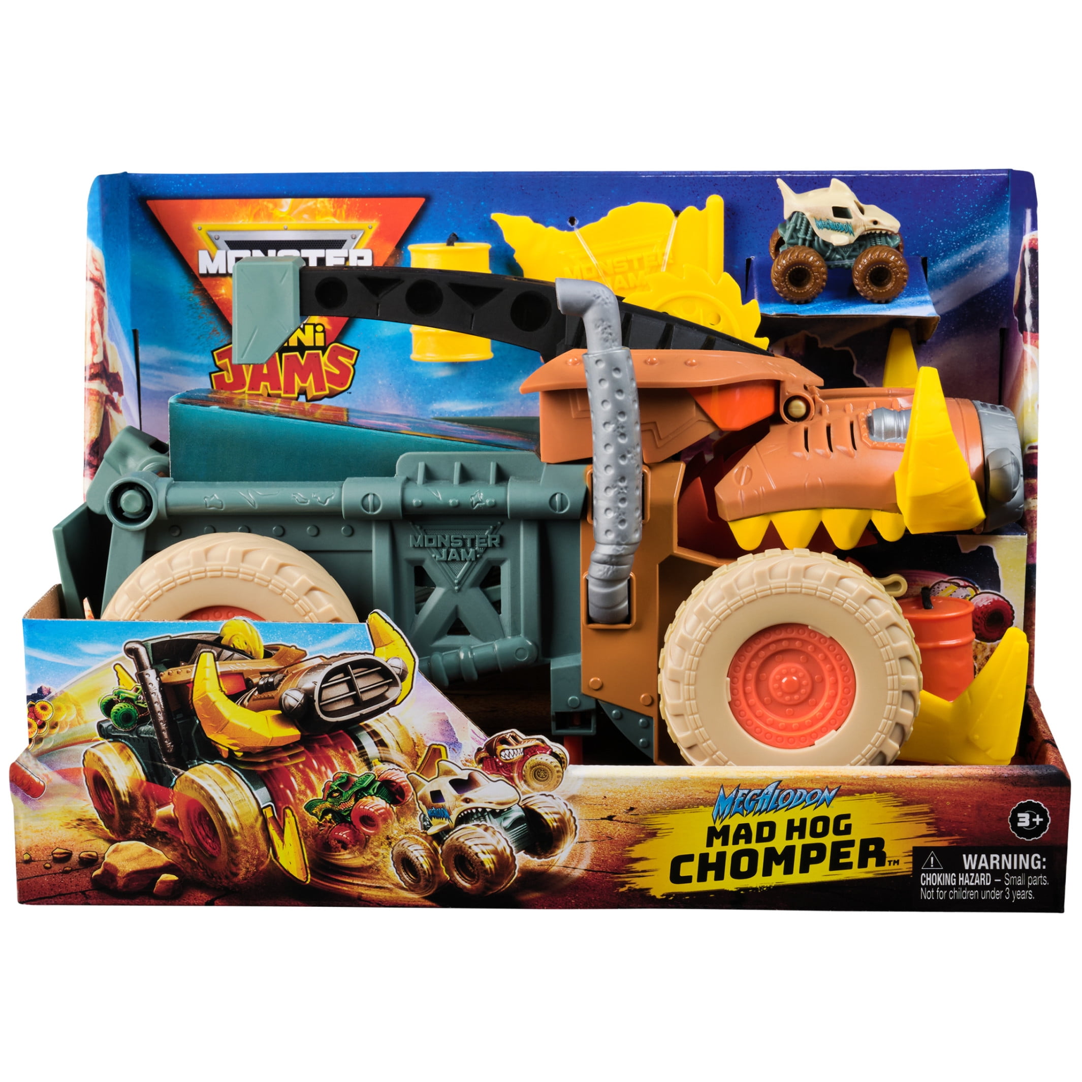 Monster Jam Mini Jam Megalodon Mad Hog Chomper and Monster Truck