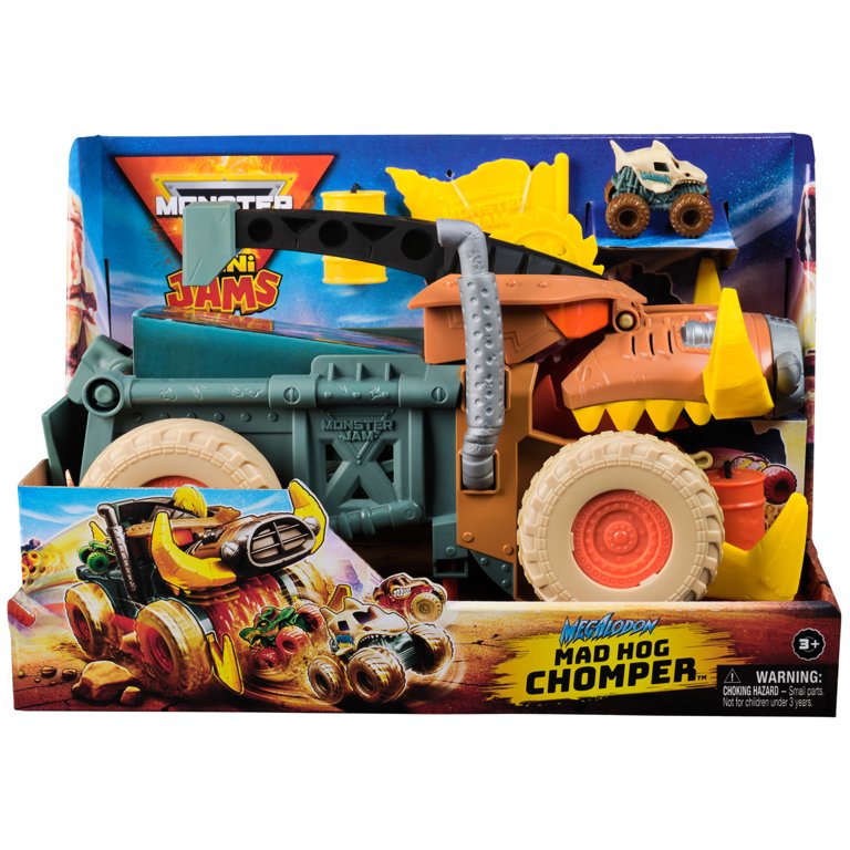 モンスタージャッククローラー Monster Jam Mini Jam Megalodon Mad Hog Chomper Playset with Truck