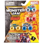 Monster Jam Marvel Mini 5-Pack Collectible Mini Trucks 187 Scale with Iron Man, Captain America, Thor, Thanos & Mystery Truck