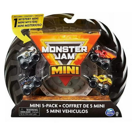 Monster Jam Mini, Official Mini Collectible Monster Trucks; 1:87 Scale 5-Pack Includes 1 Mystery Truck