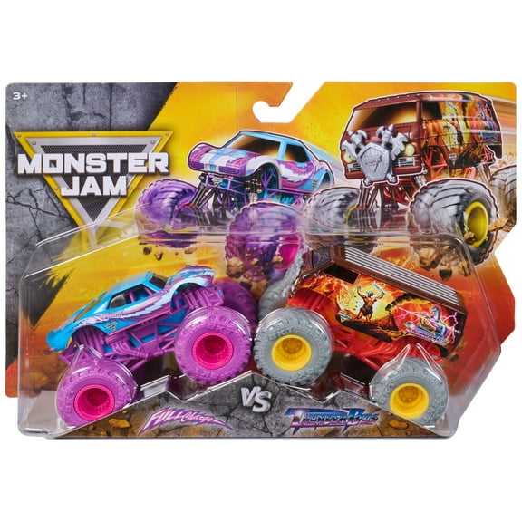 Monster Jam, Full Charge Vs. Thunder Bus Die-Cast Monster Trucks, 1:64 Scale, Kids Toys for Boys Ages 3 and up