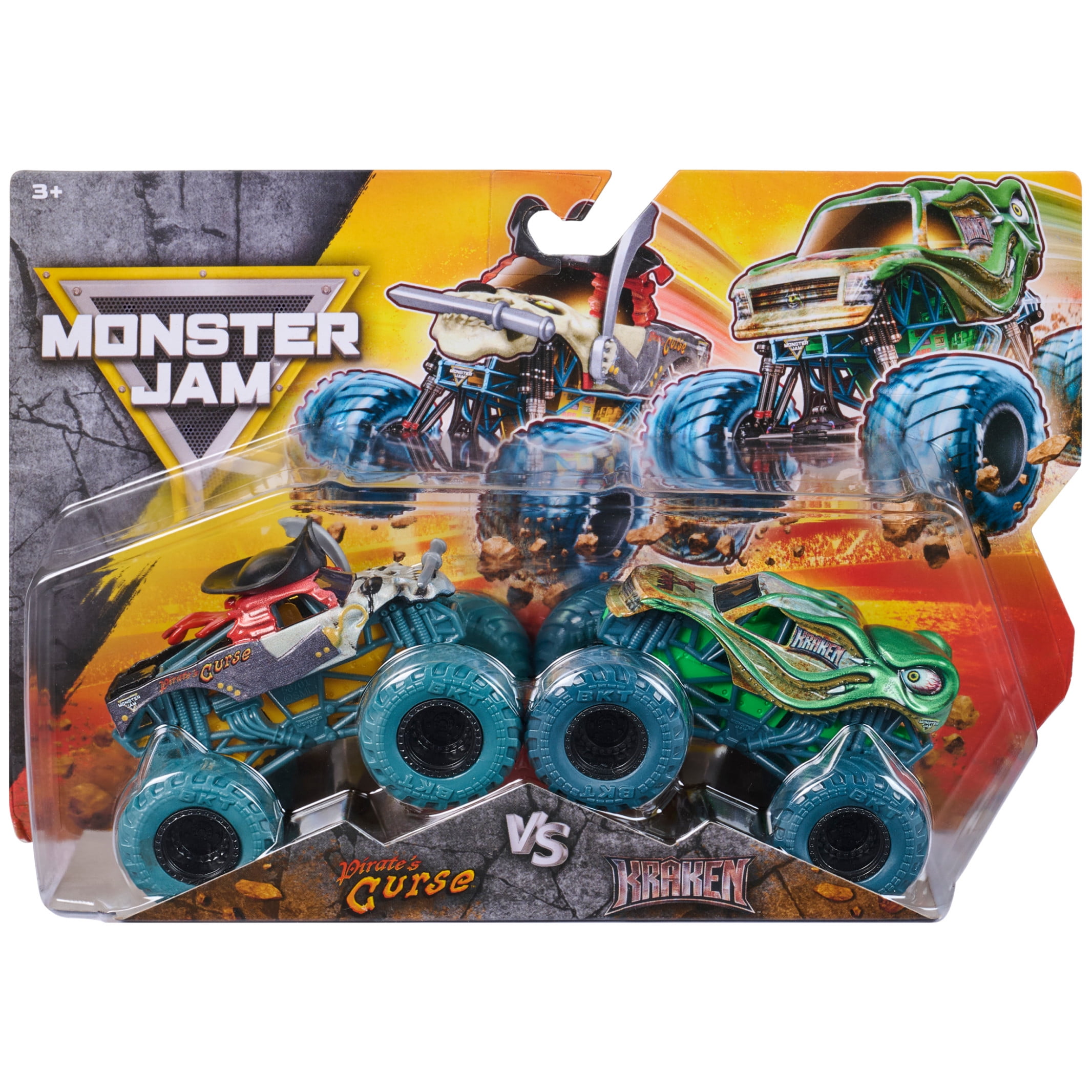 Monster Jam, Pirate's Curse Vs. Kraken Die-Cast Monster Trucks, 1:64 Scale, Kids Toys for Boys Ages 3 and up