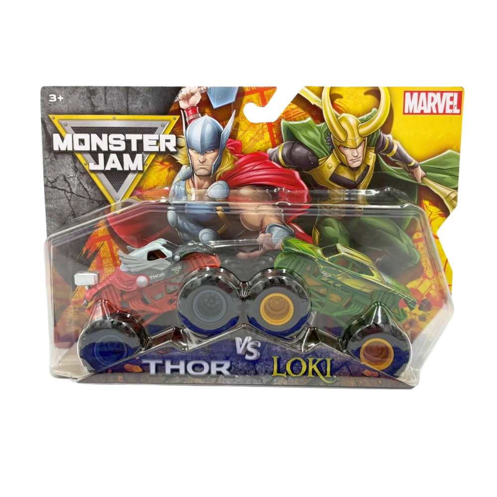 Monster Jam Marvel Thor vs Loki 1:64 Scale Monster Truck 2 Pack, Series 6