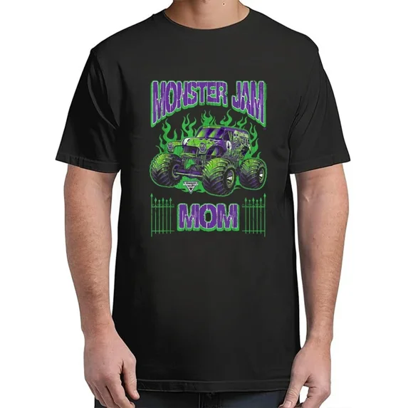 Monster Jam Mom Grave Digger Monster Truck Flames Racing Motor Unisex T-Shirt, S-5XL