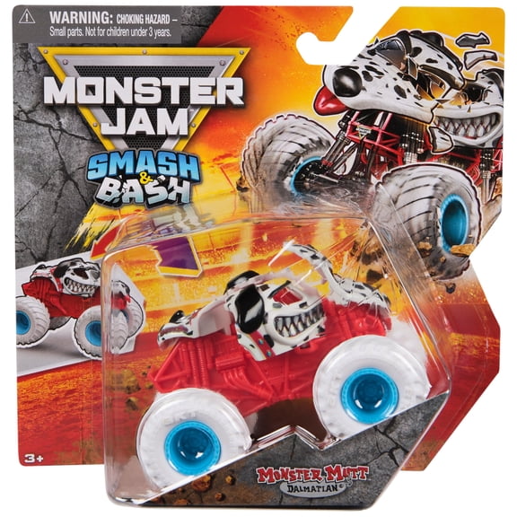 Monster Jam Monster Mutt Dalmatian Smash & Bash Series 2 1:64 Die-Cast Monster Truck with Interactive Crash Feature, Ages 3+