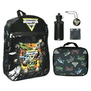 Monster Jam Trucks School Set - Backpack, Lunchbox, Water Bottle, 5 PC Mega Box