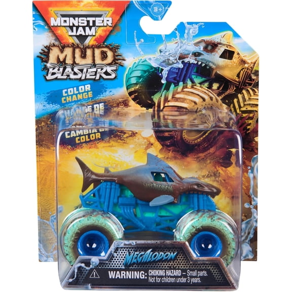 Monster Jam Mud Blasters, Megalodon Color Change Monster Jam Truck, 1:64 Die Cast Vehicle, Kids Toys for Boys and Girls 3+
