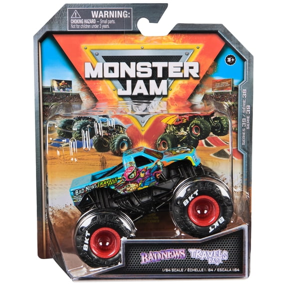 Monster Jam, Official Bad News Travels Fast Monster Truck, Die-Cast Vehicle, 1:64 Scale, Kids Toys for Boys Ages 3 and up