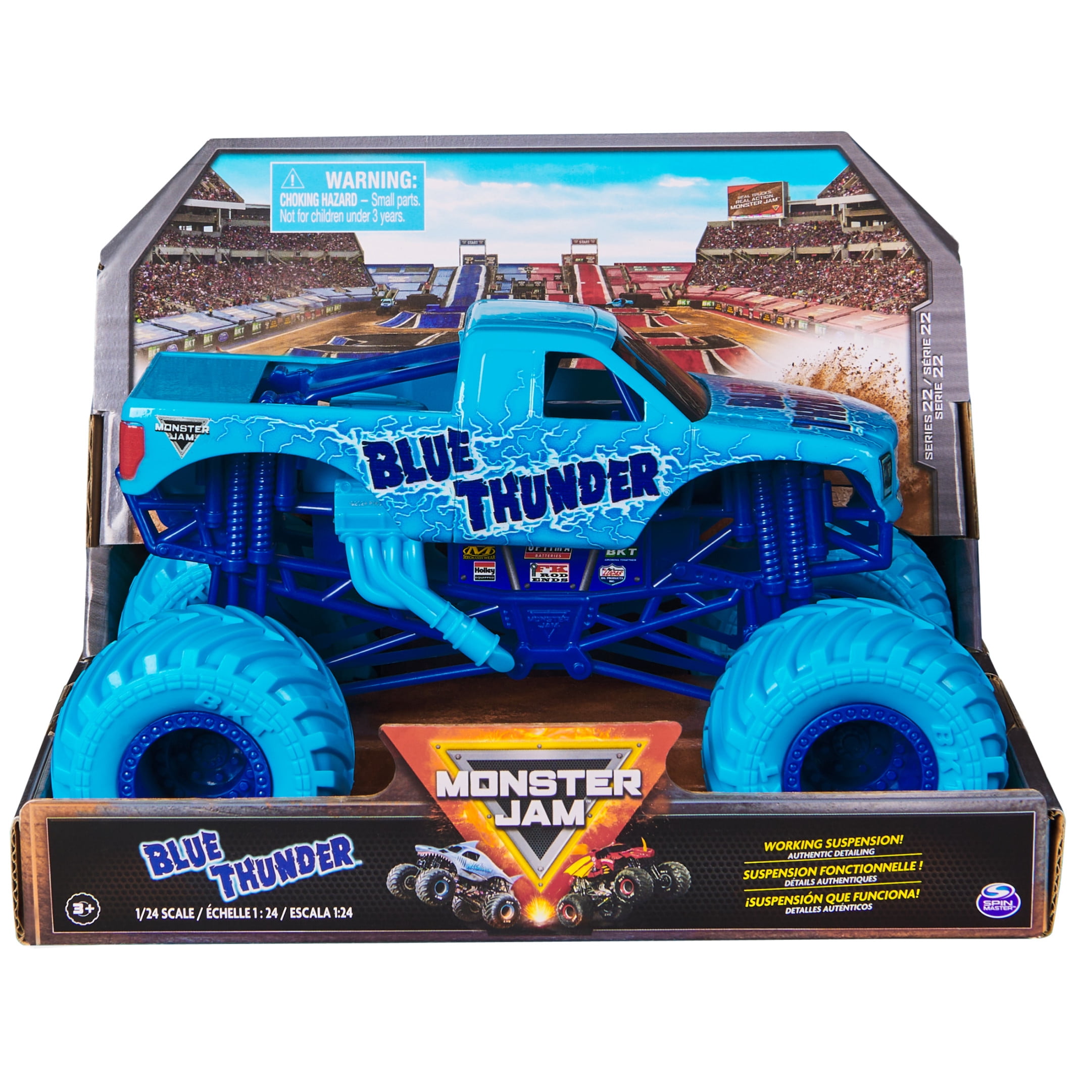 Monster Jam, Official Blue Thunder Monster Truck, Collector Die-Cast Vehicle, 1:24 Scale, Kids Toys for Boys and Girls Ages 3 and up Monster Jam, Official Blue Thunder Monster Truck, Collector Die-Cast Vehicle, 1:24 Scale, Kids Toys for Boys and Girls Ages 3 and up