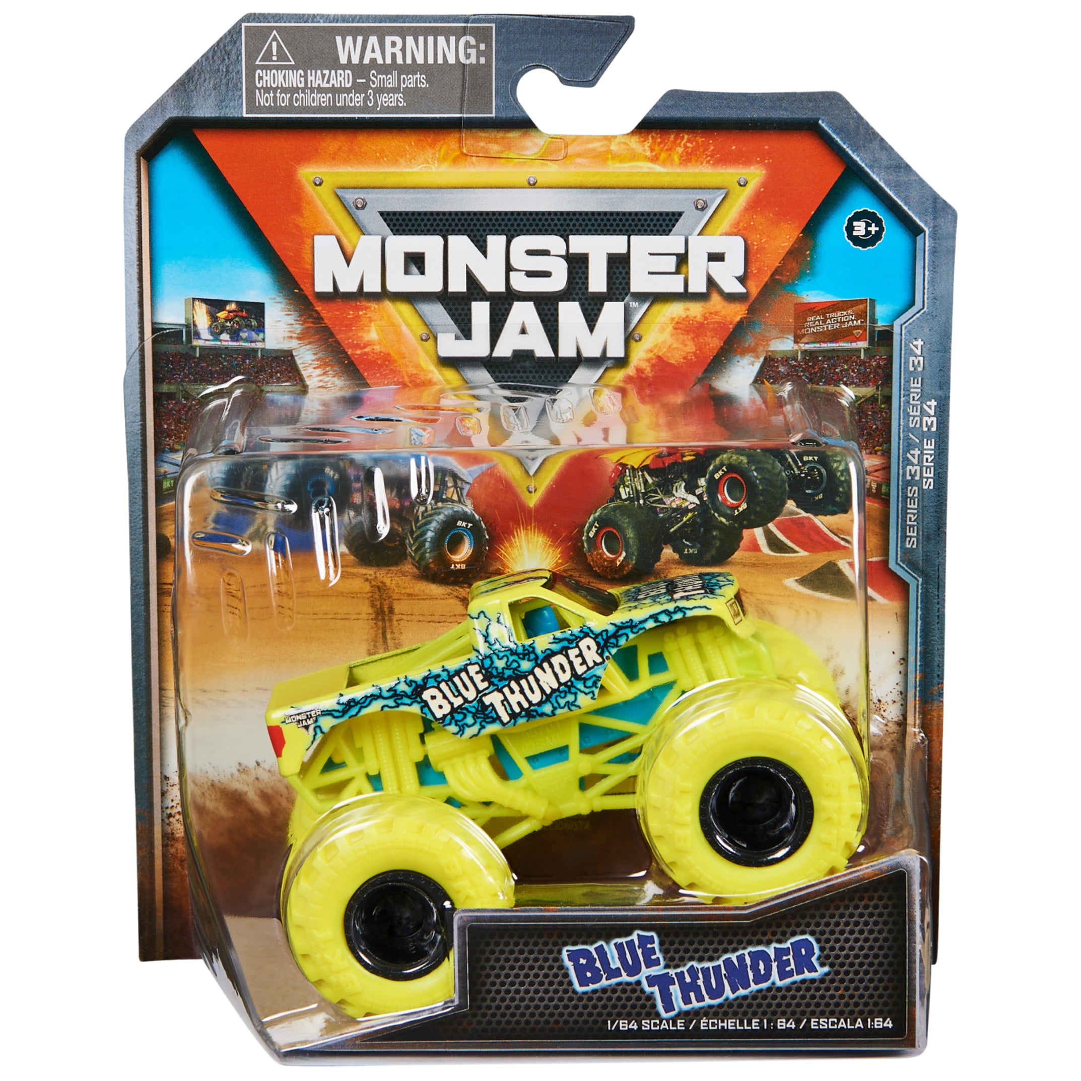 Monster Jam, Official Blue Thunder Monster Truck, Die-Cast Vehicle, 1:64 Scale, Kids Toys for Boys Ages 3 and up