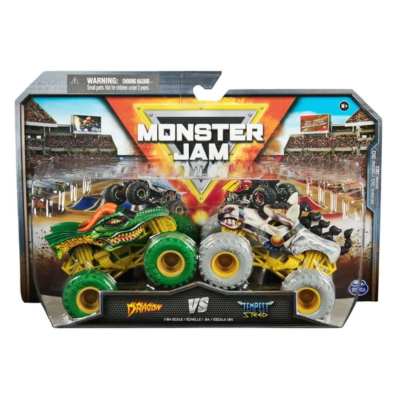 Monster Jam, Official Dragon Vs. Tempest Steed Die-Cast Monster Trucks, 1:64 Scale, Kids Toys for Boys Ages 3 and up