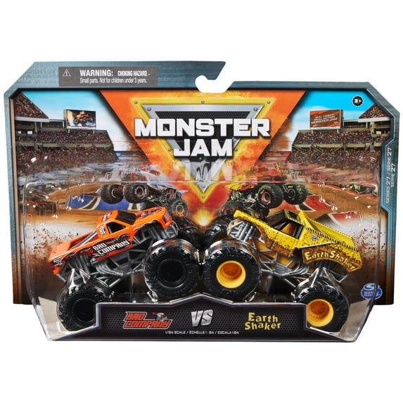 Monster Jam, Official Earth Shaker Vs. Bad Company Die-Cast Monster Trucks, 1:64 Scale, Kids Toys for Boys Ages 3 and up