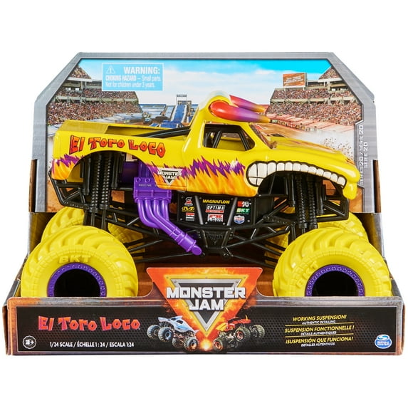 Monster Jam, Official El Toro Loco Monster Truck, Collector Die-Cast Vehicle, 1:24 Scale, Kids Toys for Boys and Girls Ages 3 and up