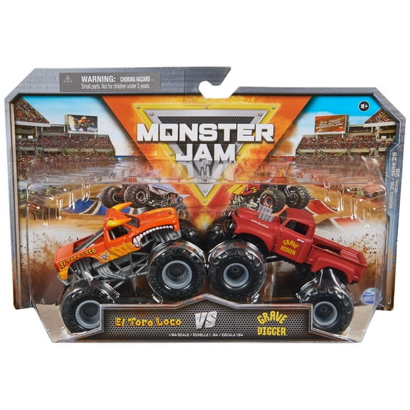 Monster Jam, Official El Toro Loco Vs. Grave Digger Die-Cast Monster Trucks, 1:64 Scale, Kids Toys for Boys Ages 3 and up