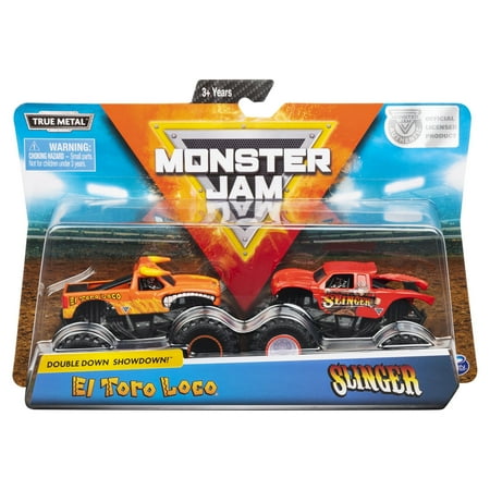 Monster Jam, Official El Toro Loco vs. Slinger Die-Cast Monster Trucks, 1:64 Scale, 2 Pack
