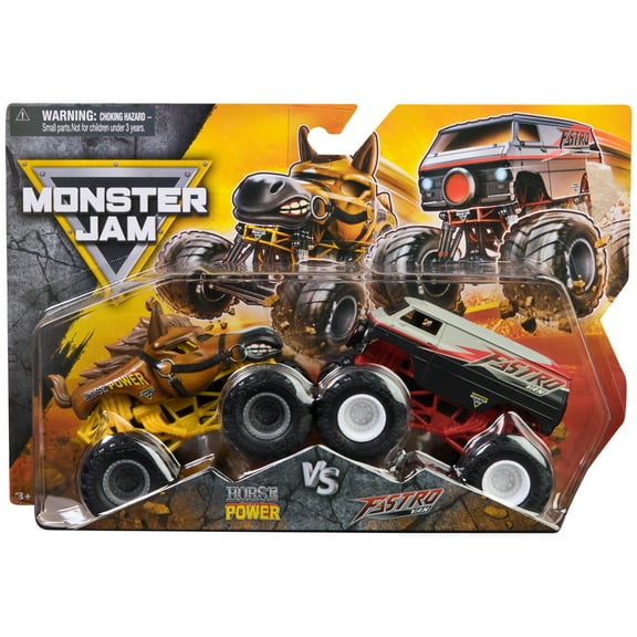 Monster Jam, Official Fastro Fan Vs. Horse Power Die-Cast Monster Trucks, 1:64 Scale, Kids Toys for Boys Ages 3 and up
