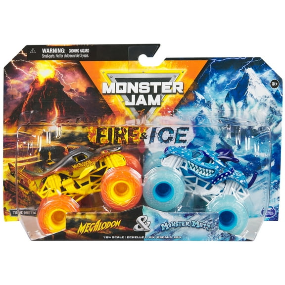 Monster Jam, Official Fire & Ice, Megalodon and Monster Mutt Die-Cast Monster Trucks, 1:64 Scale, Kids Toys for Boys Ages 3 and up