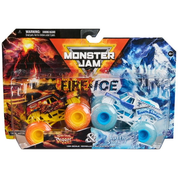 Monster Jam, Official Fire & Ice, Son-Uva Digger and Earth Shaker Die-Cast Monster Trucks, 1:64 Scale, Kids Toys for Boys Ages 3 and up