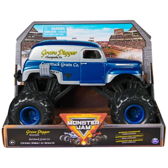 Monster Jam, Official Grave Digger Monster Truck, Currituck Grain Co Collector Die-Cast Vehicle, 1:24 Scale, Kids Toys for Boys and Girls Ages 3 and up