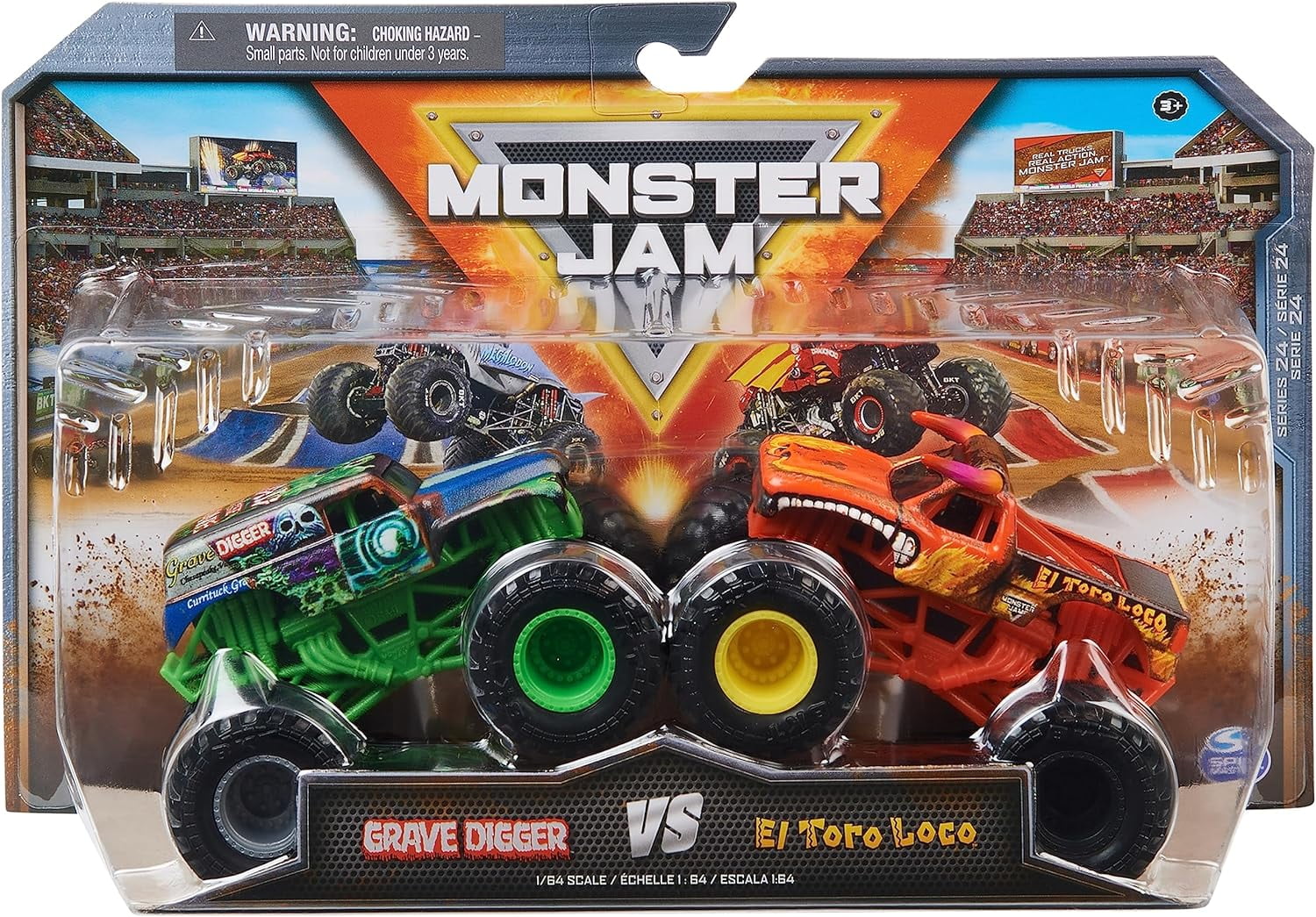 Monster Jam, Official Grave Digger Vs. El Toro Loco Die-Cast Monster Trucks, 1:64 Scale, Kids Toys for Boys Ages 3 and up - Great Gift for Kids & Collectors