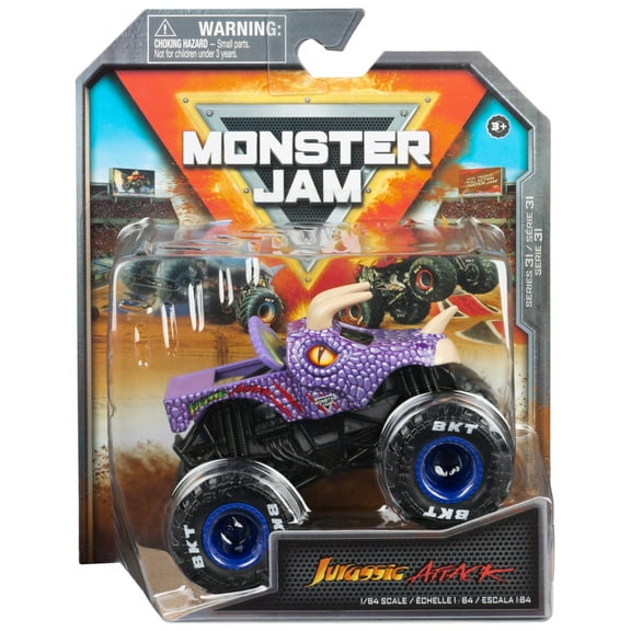 Monster Jam, Official Jurassic Attack Monster Truck, Die-Cast Vehicle, 1:64 Scale, Kids Toys for Boys Ages 3 and up
