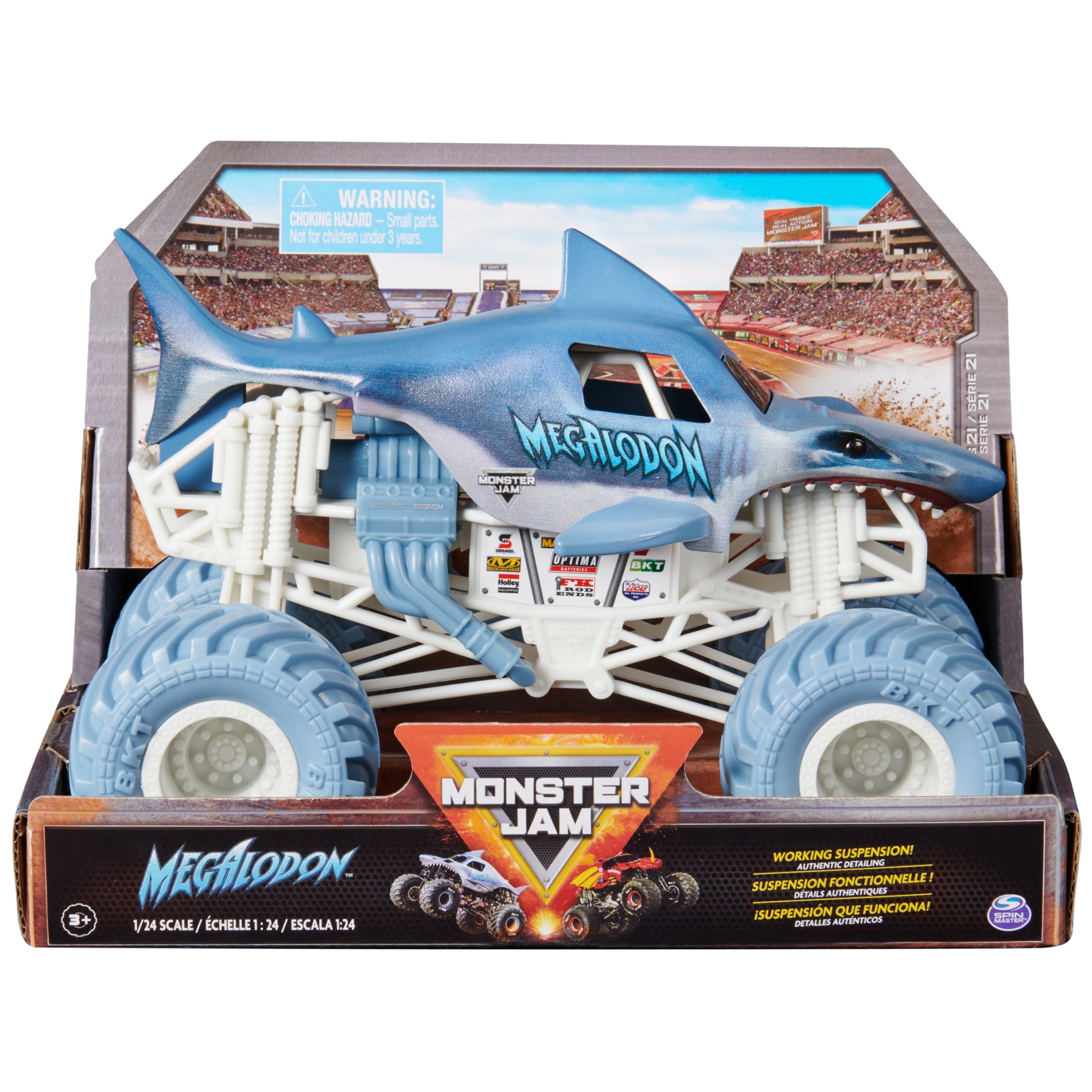 Monster Jam, Official Megalodon Monster Truck, Collector Die-Cast Vehicle, 1:24 Scale, Kids Toys for Boys and Girls Ages 3 and up