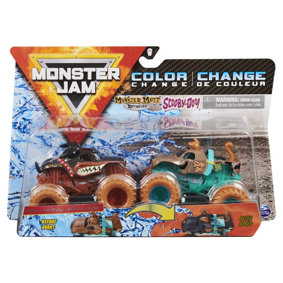 Monster Jam Official Monster Mutt Rottweiler Vs Scooby Doo Color Changing Die Cast Monster Trucks, 1:64 Scale, 2 Pack