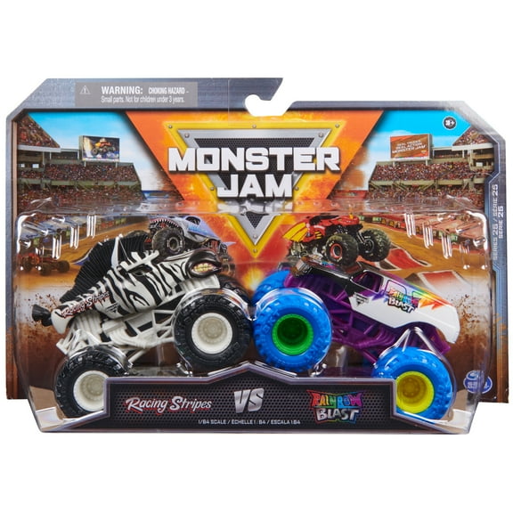 Monster Jam, Official Racing Stripes Vs. Rainbow Blast Die-Cast Monster Trucks, 1:64 Scale, Kids Toys for Boys Ages 3 and up