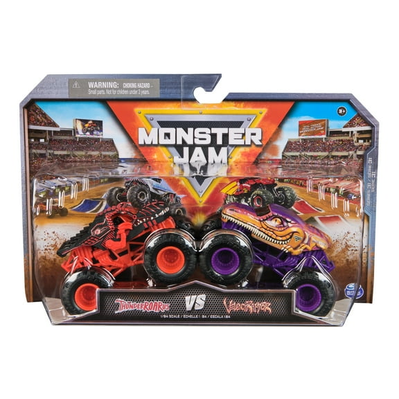 Monster Jam, Official ThunderROARus Vs. Velociraptor Die-Cast Monster Trucks, 1:64 Scale, Kids Toys for Boys Ages 3 and up