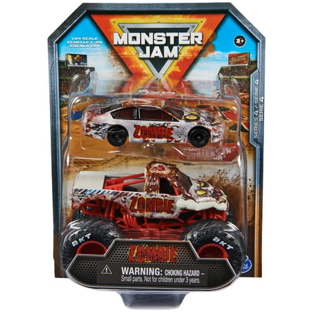 product image of Monster Jam, Official Zombie Exclusive Racecar and Monster Truck 2-Pack, Die-Cast 1:64 Scale, Kids Toys for Boys Ages 3 and up