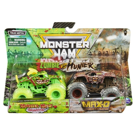 Monster Jam, Official Zombie Monster Mutt Dalmatian vs. Hunter Max-D Die-Cast Monster Trucks, 1:64 Scale