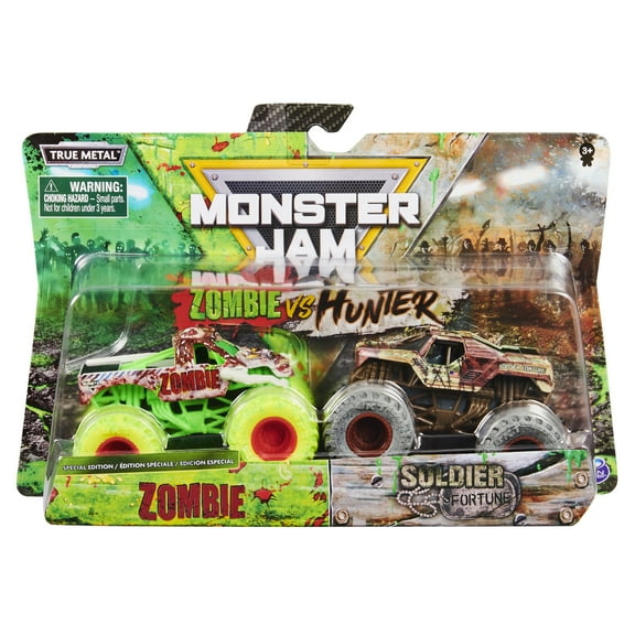 Monster Jam, Official Zombie Vs. Hunter Soldier Fortune Die-Cast Monster Trucks, 1:64 Scale