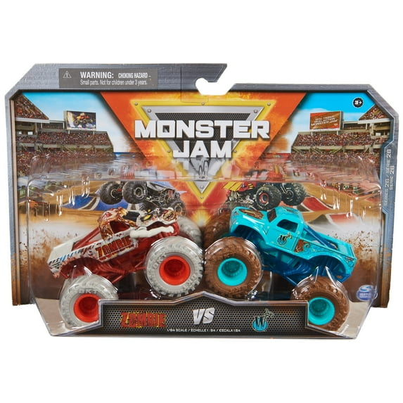 Monster Jam, Official Zombie Vs. Whiplash Die-Cast Monster Trucks, 1:64 Scale, Kids Toys for Boys Ages 3 and up