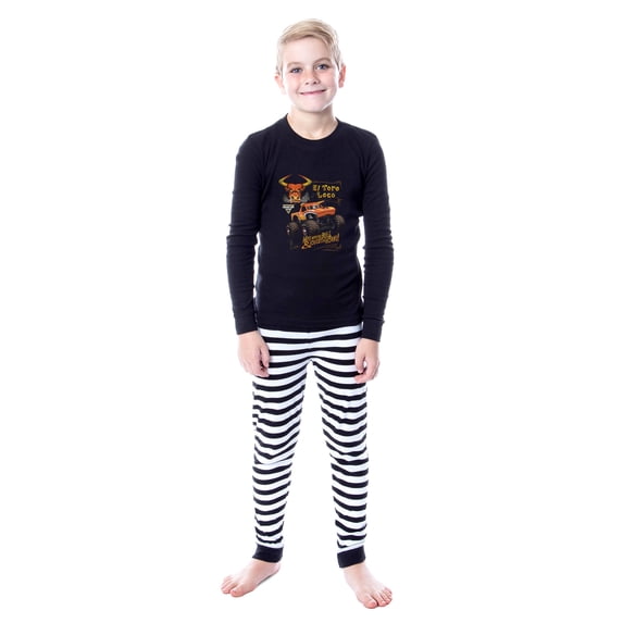 Monster Jam Pajamas Boy's El Toro Loco 2-Piece Long Sleeve Tight Fit Pajama Set