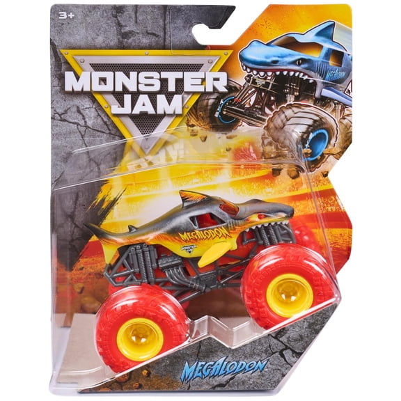 Monster Jam Series 02 Megalodon Fire 1:64 Scale Official Die-Cast Truck with Authentic Graphics, BKT Tires, Stylized Rims & Collector QR Code Kids 3+