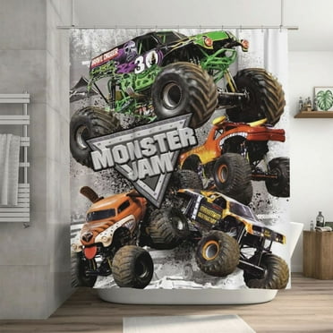 Monster Jam Shower Curtain for Bathroom, Colorful Print Waterproof Shower Curtains Art Bathtubs Decor Set with 12 Hooks 72x72inch Iron